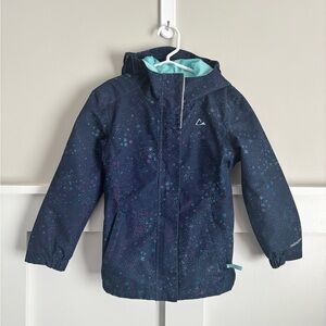 VGUC Girls XS (4/5) Girls Paradox Navy Patterned Jacket Coat w/ Hood & Zipper